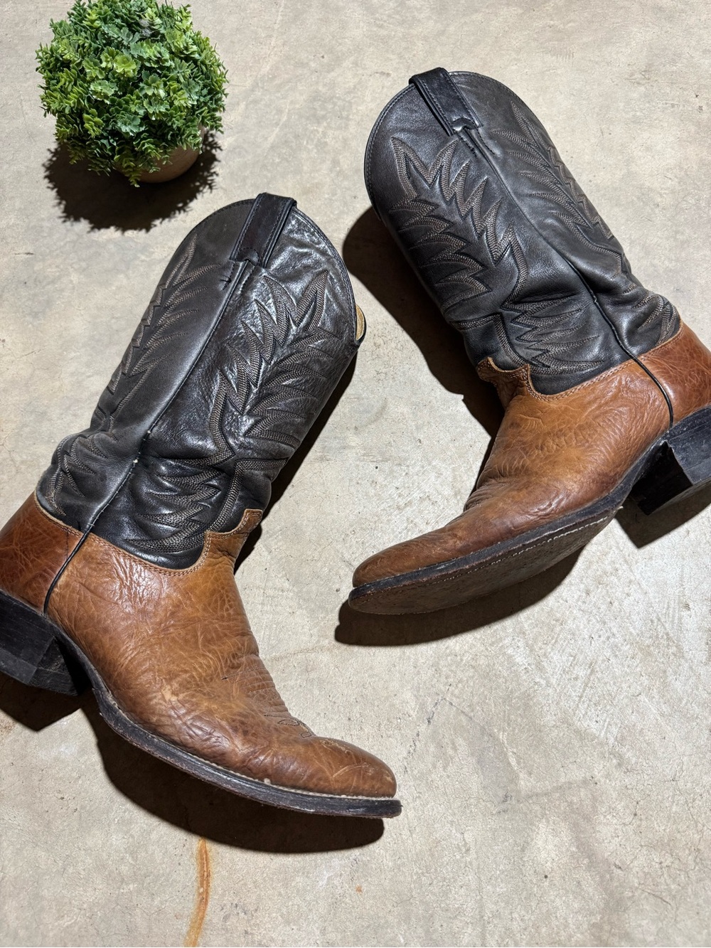 Justin Western Cowboy Boots Men Size 10 Gray Brown Leather Festival Rodeo